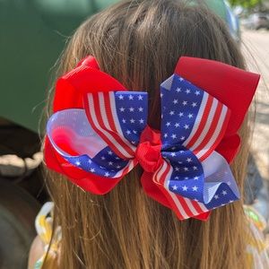 2 Handmade Red Patriotic Americana Hair Bows